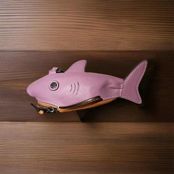 NWT COACH Sharky Coin Case Mini Leather Dark Primrose - Picture 2 of 13